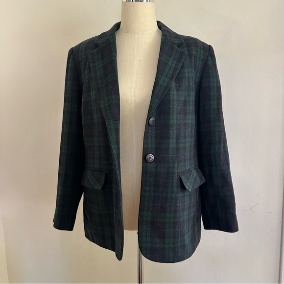 Vintage Sag Harbor Black Watch Plaid Blazer Wool Blend Jacket Petite Sz L Preppy - Picture 7 of 9